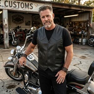 J & J Daytona Beach Black Leather Vest Size 48 Excellent Condition